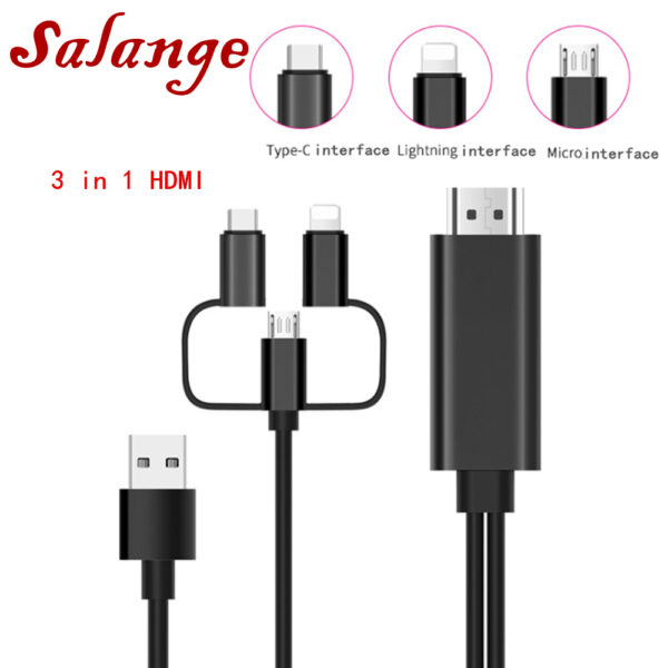 Salange 3 in 1 M-HL Cable for Iphone HD for Samsung Phone to Projector / TV 2M to Cable 1080P HDTV Cable Adapter HD-MI Port 2.0m